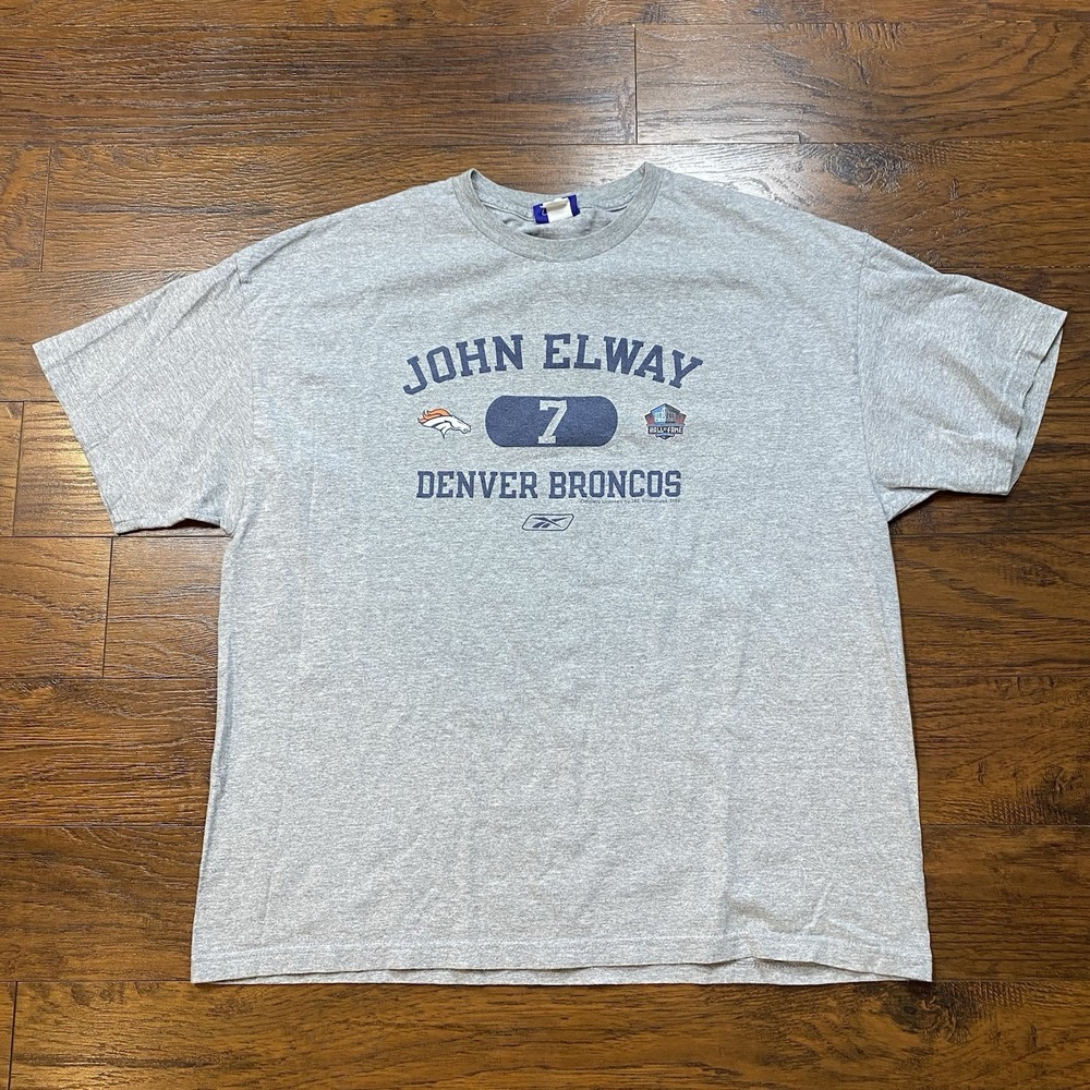 Vintage Reebok John Elway Denver Broncos Hall of Fame T-Shirt Gray XL 2004